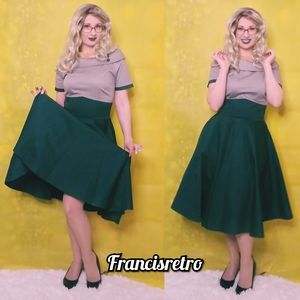 NEW! Retro Pinup Fit Flare Green Grey Swing Dress